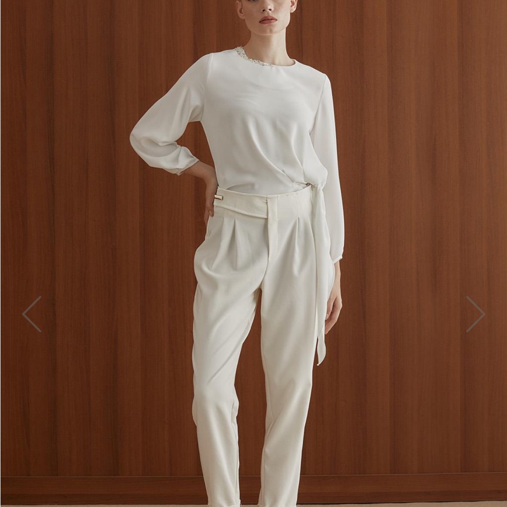 Cameo White Pants Pockets Chiffon